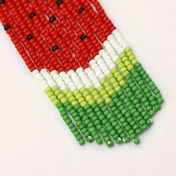 Boho Watermelon Seed Bead Fringe Earrings - Picture 4 of 7